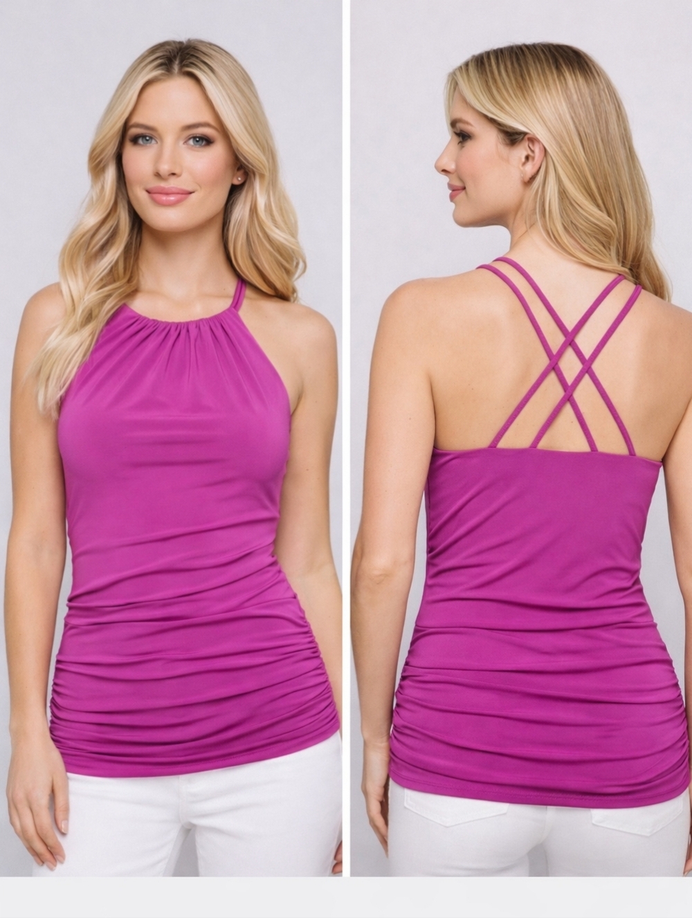 NWOT WHBM | Strappy halter top side ruching in violet